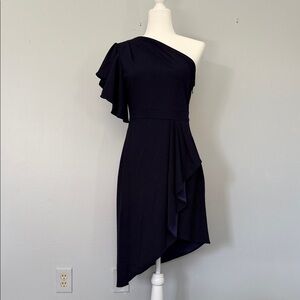 Chic One-Shoulder Navy Asymmetrical Dress